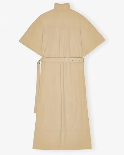 Ganni Classic Summer Suiting Cowl Neck Long Dress In Neutral