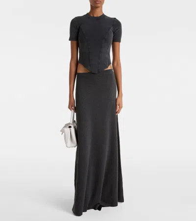 Balenciaga Long Grey Wool Skirt In Gray