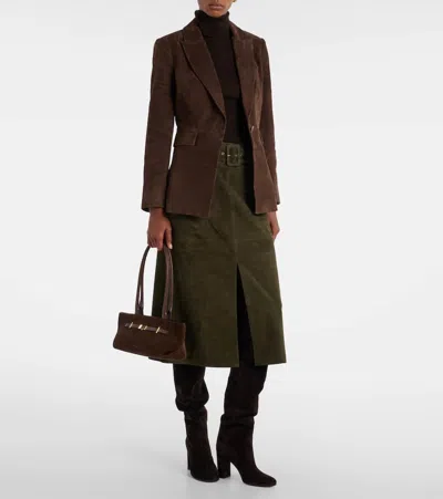 Veronica Beard Alexie Belted Suede Midi Skirt In Multi