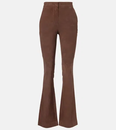 Veronica Beard Gracie High-rise Suede Flared Pants In Brown
