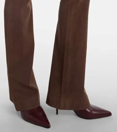 Veronica Beard Gracie High-rise Suede Flared Pants In Brown