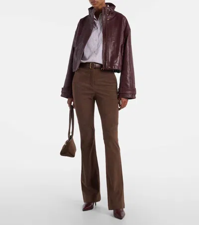 Veronica Beard Gracie High-rise Suede Flared Pants In Brown