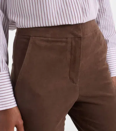 Veronica Beard Gracie High-rise Suede Flared Pants In Brown