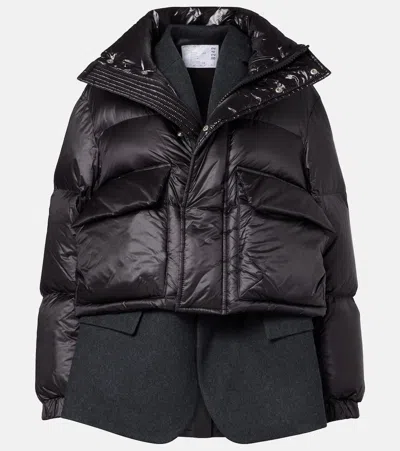 Sacai Layered Wool Down Jacket In Black