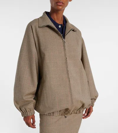 The Frankie Shop Baxter Houndstooth Blouson Jacket In Brown