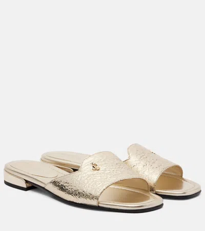 Jimmy Choo Dina Metallic Slides In Gold