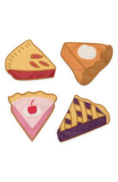 Piecework Puzzles Assorted Set Of 4 Pie Linen Cocktail Napkins In Multi