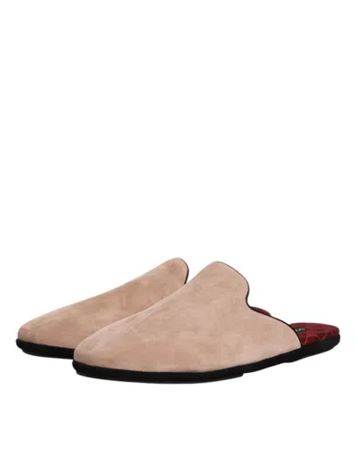 Dolce & Gabbana Beige Capra Suede Slides Flat Slipper Men's Shoes In Neutral
