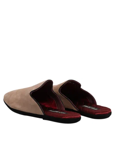 Dolce & Gabbana Beige Capra Suede Slides Flat Slipper Men's Shoes In Neutral