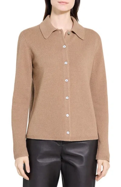 Theory Cashmere Button-front Shirt In Brown