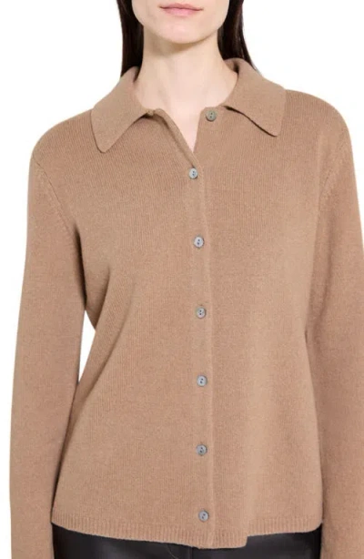 Theory Cashmere Button-front Shirt In Brown