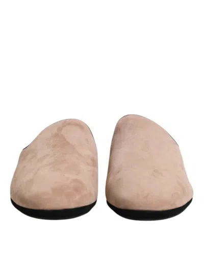 Dolce & Gabbana Beige Capra Suede Slides Flat Slipper Men's Shoes In Sand