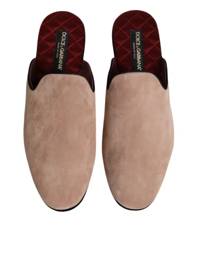 Dolce & Gabbana Beige Capra Suede Slides Flat Slipper Men's Shoes In Sand