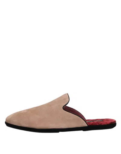 Dolce & Gabbana Beige Capra Suede Slides Flat Slipper Men's Shoes In Sand