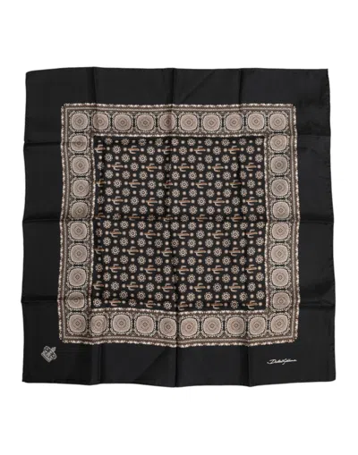 Pre-owned Dolce & Gabbana Black Brown Patterned Square Foulard Men's Scarf () In Multi