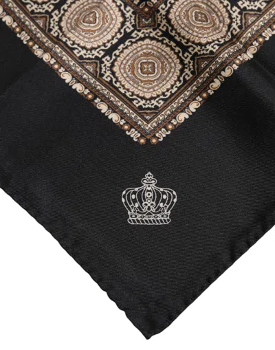 Pre-owned Dolce & Gabbana Black Brown Patterned Square Foulard Men's Scarf () In Multi