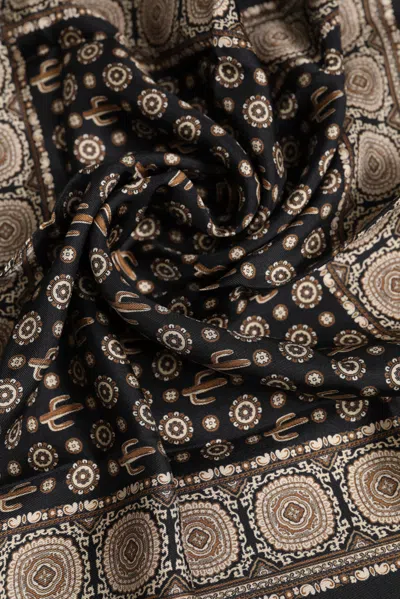 Pre-owned Dolce & Gabbana Black Brown Patterned Square Foulard Men's Scarf () In Multi