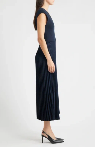 Hugo Boss Boss Flissani Pleated Mixed Media A-line Dress In Blue