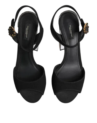 Dolce & Gabbana Black Crystal Ankle Strap Keira Sandal Shoes