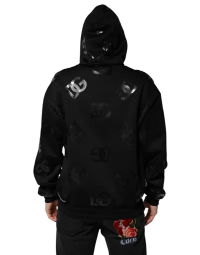 Dolce & Gabbana Black Dg Logo Hoodie Metallic Print Sweater In Black