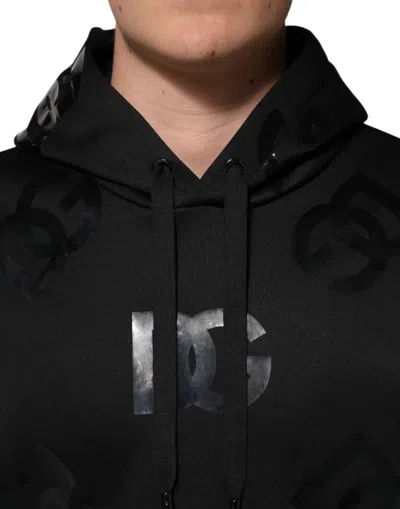 Dolce & Gabbana Black Dg Logo Hoodie Metallic Print Sweater In Black