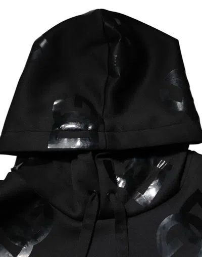 Dolce & Gabbana Black Dg Logo Hoodie Metallic Print Sweater In Black