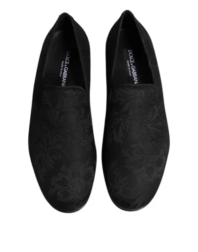 Dolce & Gabbana Black Dg Crown Embroidery Loafers Slip On Shoes