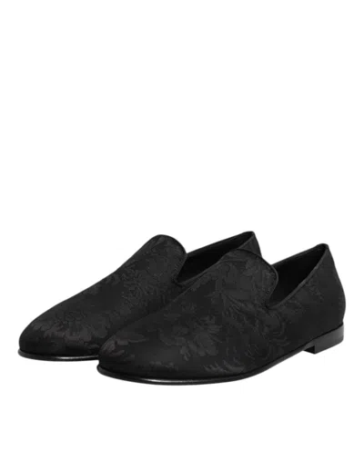 Dolce & Gabbana Black Dg Crown Embroidery Loafers Slip On Shoes