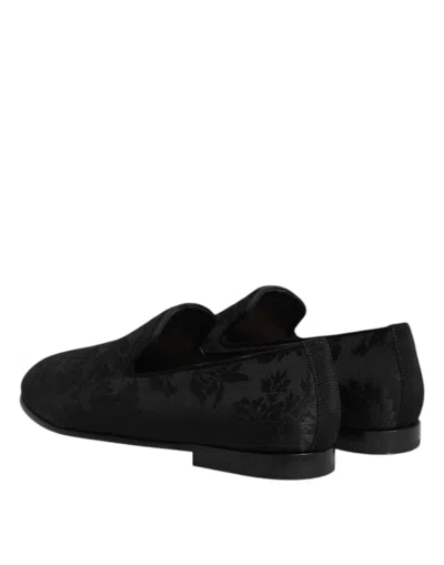 Dolce & Gabbana Black Dg Crown Embroidery Loafers Slip On Shoes