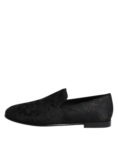 Dolce & Gabbana Black Dg Crown Embroidery Loafers Slip On Shoes