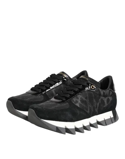 Dolce & Gabbana Black Gray Leopard Low Top Sneakers Shoes In Multi