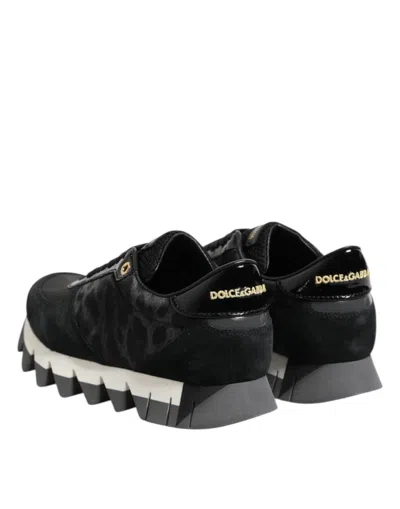 Dolce & Gabbana Black Gray Leopard Low Top Sneakers Shoes In Multi