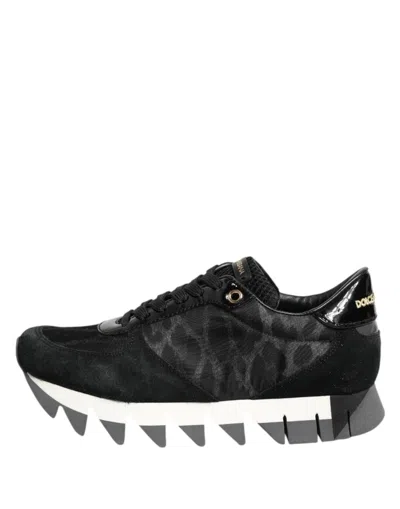 Dolce & Gabbana Black Gray Leopard Low Top Sneakers Shoes In Multi
