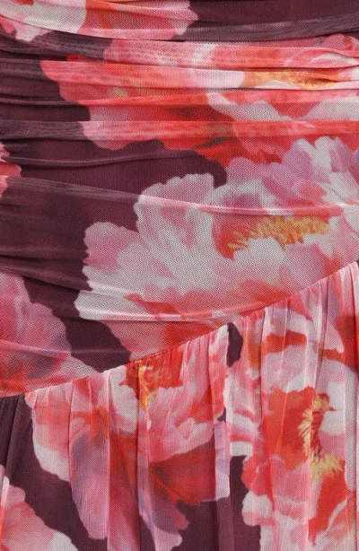 Petal And Pup Petal & Pup Calypso Floral Ruched Long Sleeve Mesh Maxi Dress In Multi