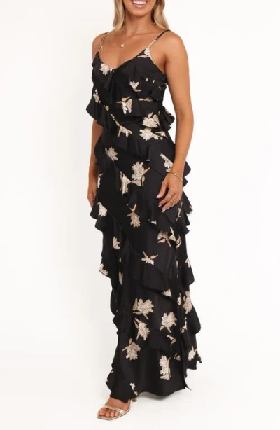 Petal And Pup Petal & Pup Ciao Floral Ruffle Satin Maxi Dress In Multi