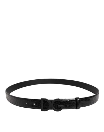Dolce & Gabbana Black Leather Classic Metal Dg Buckle Belt In Black