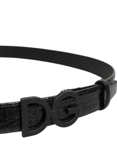 Dolce & Gabbana Black Leather Classic Metal Dg Buckle Belt In Black