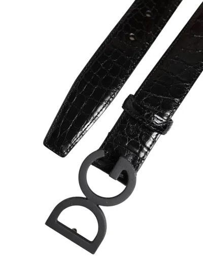 Dolce & Gabbana Black Leather Classic Metal Dg Buckle Belt In Black