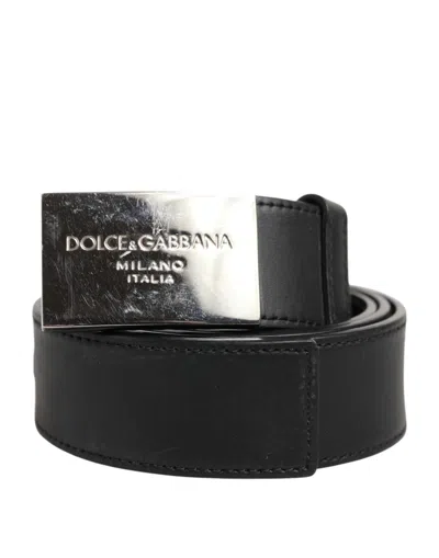 Pre-owned Dolce & Gabbana Black Leather Classic Metal Logo Buckle Men's Belt ()