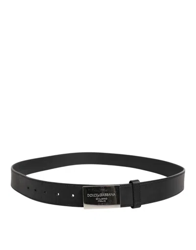 Pre-owned Dolce & Gabbana Black Leather Classic Metal Logo Buckle Men's Belt ()
