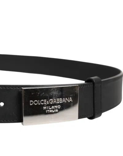 Pre-owned Dolce & Gabbana Black Leather Classic Metal Logo Buckle Men's Belt ()