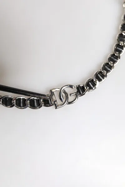 Pre-owned Dolce & Gabbana Black Leather Dg Logo Chain Bag Shoulder Women's Strap ()