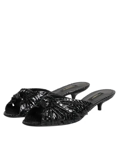 Dolce & Gabbana Black Exotic Leather Heels Slides Shoes In Multi
