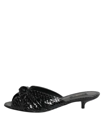 Dolce & Gabbana Black Exotic Leather Heels Slides Shoes In Multi