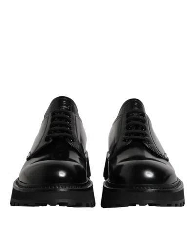 Pre-owned Dolce & Gabbana Black Leather Lace Up Trekking Dress Men's Shoes ()