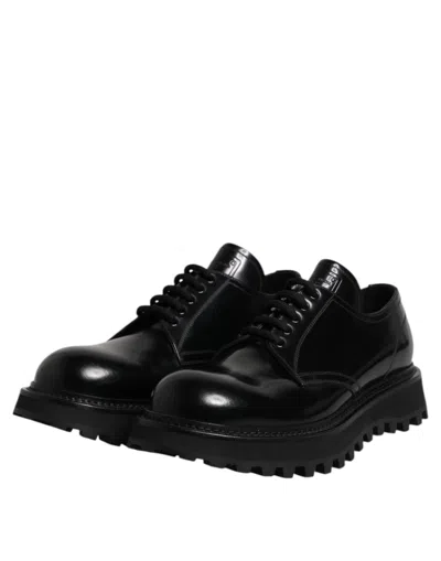 Pre-owned Dolce & Gabbana Black Leather Lace Up Trekking Dress Men's Shoes ()