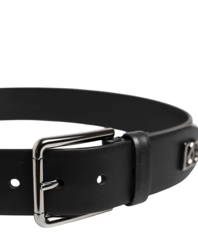 Pre-owned Dolce & Gabbana Black Leather Studded Dg Metal Buckle Men's Belt ()