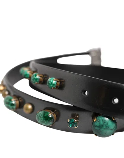 Pre-owned Dolce & Gabbana Black Leather Studded Silver Tone Buckle Men's Belt ()