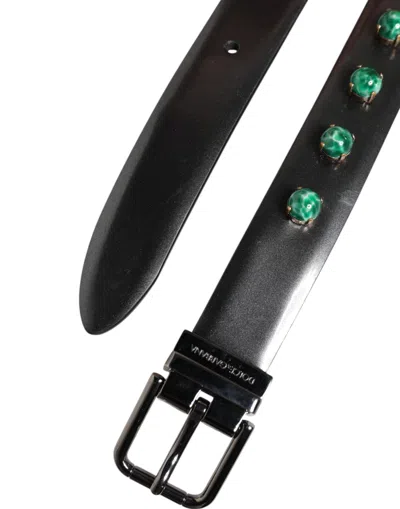 Pre-owned Dolce & Gabbana Black Leather Studded Silver Tone Buckle Men's Belt ()