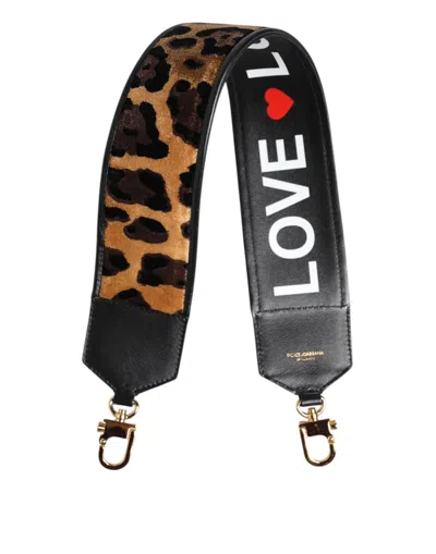 Dolce & Gabbana Black Leopard Print Reversible Bag Shoulder Women's Strap In Multi